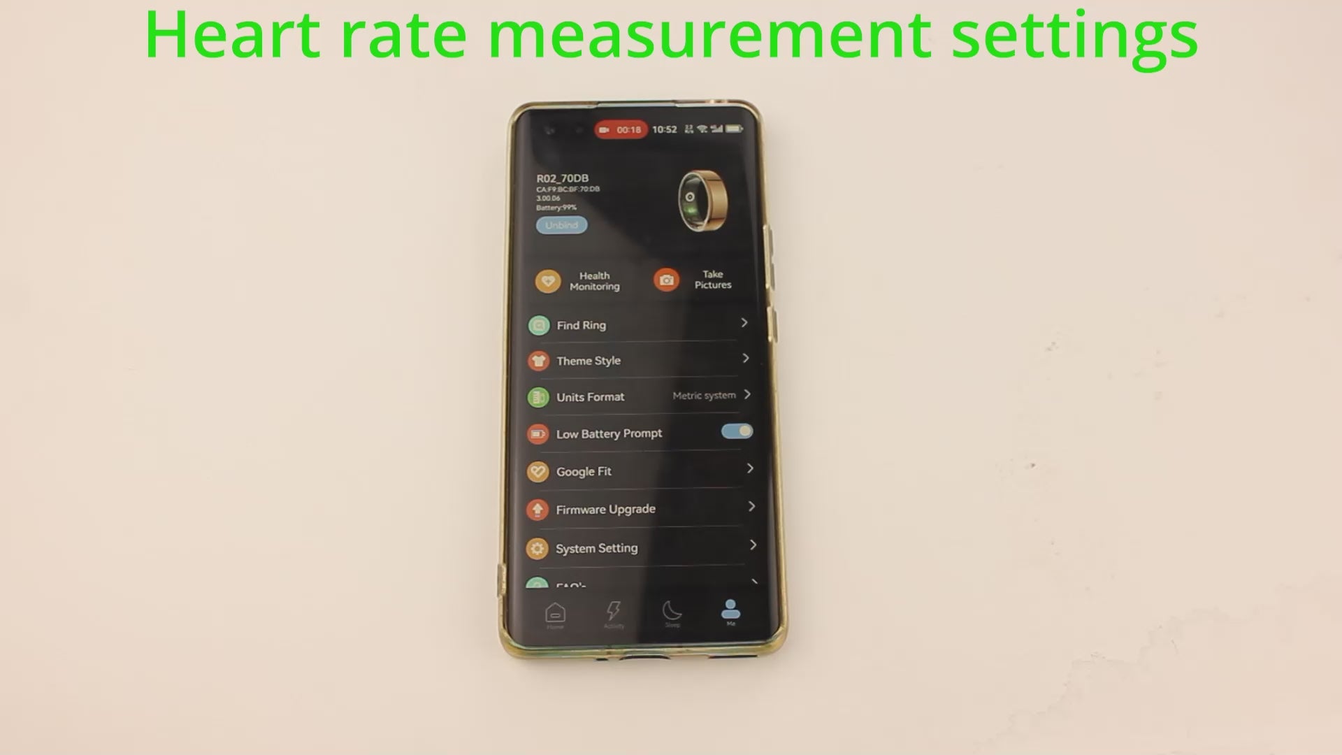 Cargar video: Heart rate measurement settings for the COLMI ring